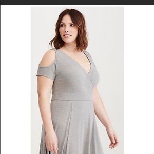 Gray cut out shoulder maxi dress